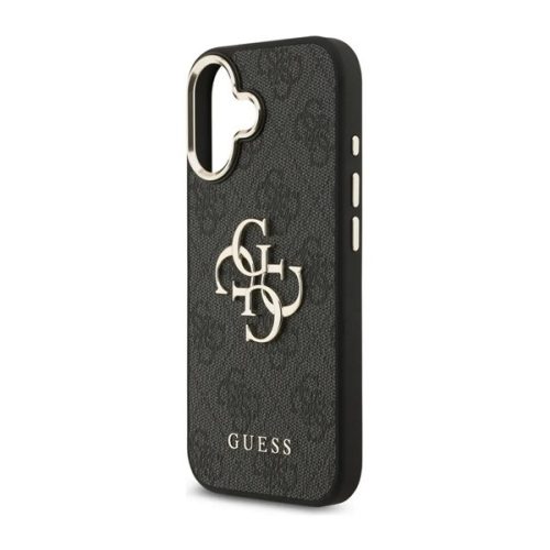 GUESS 4G BIG CLASSIC LOGO szilikon telefonvédő (ütésállóság, bőr hatású hátlap) FEKETE/ARANY