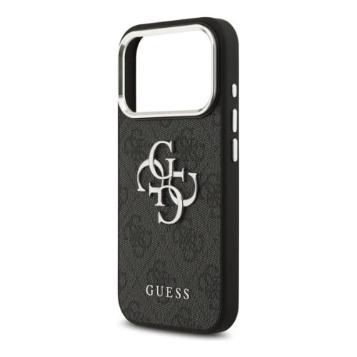 GUESS 4G BIG CLASSIC LOGO szilikon telefonvédő (ütésállóság, bőr hatású hátlap) FEKETE/EZÜST