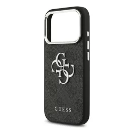   GUESS 4G BIG CLASSIC LOGO szilikon telefonvédő (ütésállóság, bőr hatású hátlap) FEKETE/EZÜST