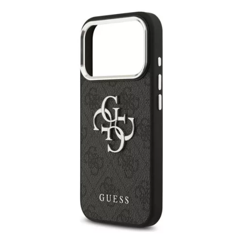 GUESS 4G BIG CLASSIC LOGO szilikon telefonvédő (ütésállóság, bőr hatású hátlap) FEKETE/EZÜST