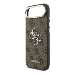   GUESS 4G BIG CLASSIC LOGO szilikon telefonvédő (ütésállóság, bőr hatású hátlap) SÖTÉTBARNA/EZÜST