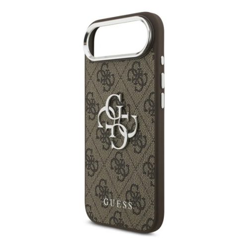 GUESS 4G BIG CLASSIC LOGO szilikon telefonvédő (ütésállóság, bőr hatású hátlap) SÖTÉTBARNA/EZÜST