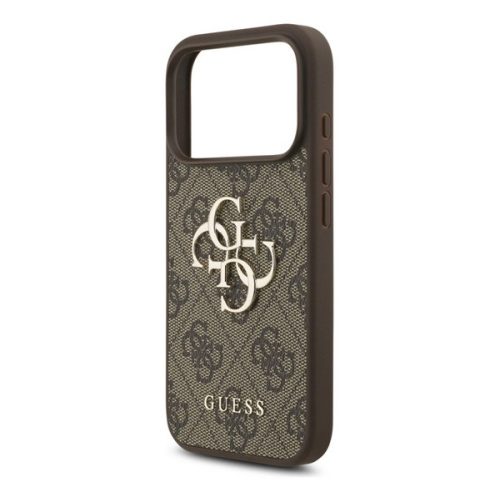 GUESS 4G BIG LOGO szilikon telefonvédő (ütésállóság, bőr hatású hátlap) SÖTÉTBARNA