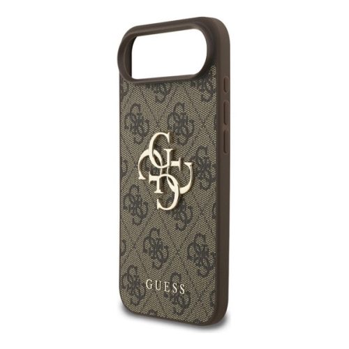 GUESS 4G BIG LOGO szilikon telefonvédő (ütésállóság, bőr hatású hátlap) SÖTÉTBARNA