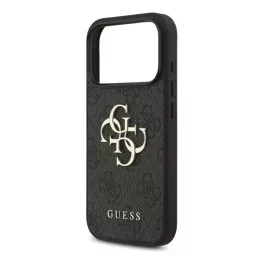   GUESS 4G BIG LOGO szilikon telefonvédő (ütésállóság, bőr hatású hátlap) FEKETE