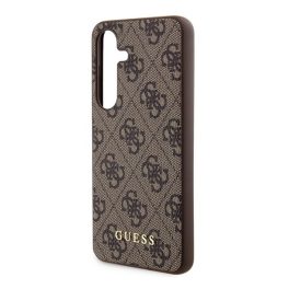 GUESS 4G METAL GOLD LOGO műanyag telefonvédő (textil hátlap) SÖTÉTBARNA   GUESS 4G METAL GOLD LOGO műanyag telefonvédő (textil hátlap) SÖTÉTBARNA
