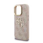 GUESS 4G METAL LOGO STAND műanyag telefonvédő (ütésállóság, bőr hatású hátlap, kitámasztó) RÓZSASZÍN