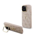 GUESS 4G METAL LOGO STAND műanyag telefonvédő (ütésállóság, bőr hatású hátlap, kitámasztó) RÓZSASZÍN