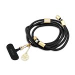GUESS CROSSBODY STRAP 4G CHARM adatkábel (Type-C - Type-C, gyorstöltő, nyakpánt, 150cm) FEKETE
