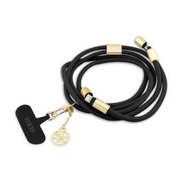   GUESS CROSSBODY STRAP 4G CHARM adatkábel (Type-C - Type-C, gyorstöltő, nyakpánt, 150cm) FEKETE