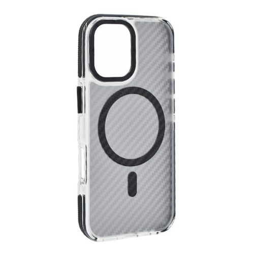 Szilikon telefonvédő (ütésállóság, légpárnás sarok, karbon minta, wireless, MagSafe) FEKETE