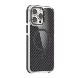   Szilikon telefonvédő (ütésállóság, légpárnás sarok, karbon minta, wireless, MagSafe) FEKETE