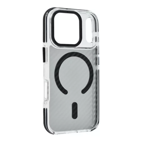 Szilikon telefonvédő (ütésállóság, légpárnás sarok, karbon minta, wireless, MagSafe) FEKETE