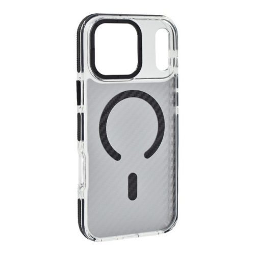 Szilikon telefonvédő (ütésállóság, légpárnás sarok, karbon minta, wireless, MagSafe) FEKETE