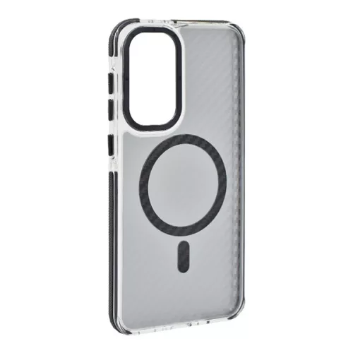 Szilikon telefonvédő (ütésállóság, légpárnás sarok, karbon minta, wireless, MagSafe) FEKETE