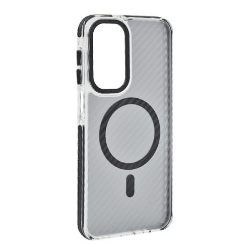 Szilikon telefonvédő (ütésállóság, légpárnás sarok, karbon minta, wireless, MagSafe) FEKETE