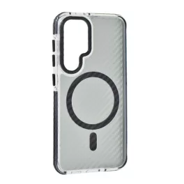   Szilikon telefonvédő (ütésállóság, légpárnás sarok, karbon minta, wireless, MagSafe) FEKETE