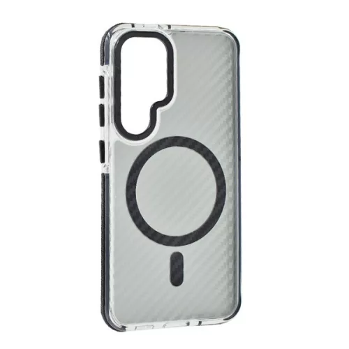 Szilikon telefonvédő (ütésállóság, légpárnás sarok, karbon minta, wireless, MagSafe) FEKETE