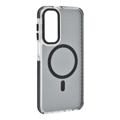 Szilikon telefonvédő (ütésállóság, légpárnás sarok, karbon minta, wireless, MagSafe) FEKETE