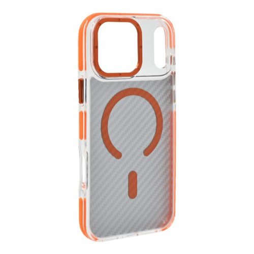 Szilikon telefonvédő (ütésállóság, légpárnás sarok, karbon minta, wireless, MagSafe) NARANCSSÁRGA