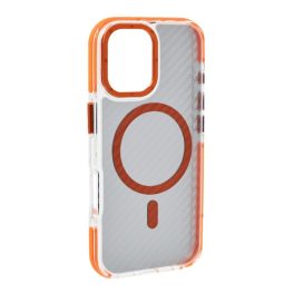 Szilikon telefonvédő (ütésállóság, légpárnás sarok, karbon minta, wireless, MagSafe) NARANCSSÁRGA   Szilikon telefonvédő (ütésállóság, légpárnás sarok, karbon minta, wireless, MagSafe) NARANCSSÁRGA