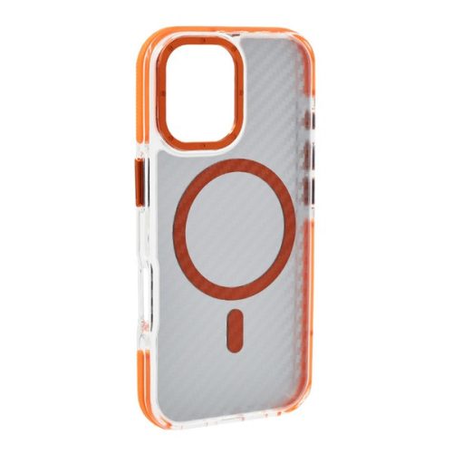 Szilikon telefonvédő (ütésállóság, légpárnás sarok, karbon minta, wireless, MagSafe) NARANCSSÁRGA