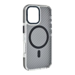   Szilikon telefonvédő (ütésállóság, légpárnás sarok, karbon minta, wireless, MagSafe) SÖTÉTSZÜRKE