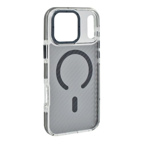 Szilikon telefonvédő (ütésállóság, légpárnás sarok, karbon minta, wireless, MagSafe) SÖTÉTSZÜRKE