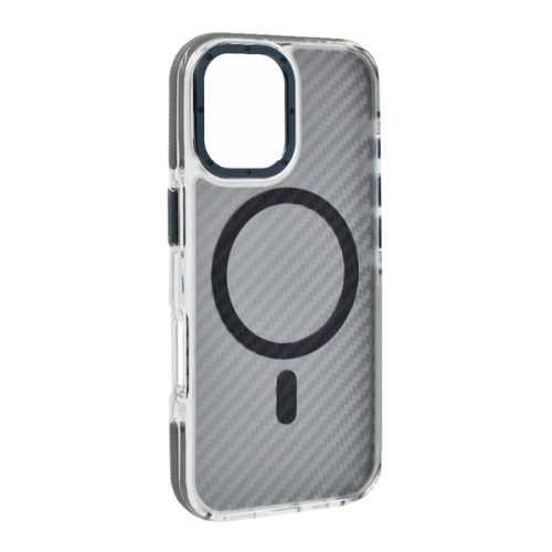 Szilikon telefonvédő (ütésállóság, légpárnás sarok, karbon minta, wireless, MagSafe) SÖTÉTSZÜRKE