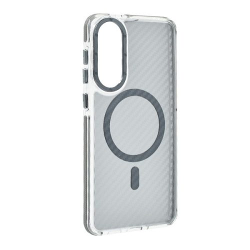 Szilikon telefonvédő (ütésállóság, légpárnás sarok, karbon minta, wireless, MagSafe) SÖTÉTSZÜRKE