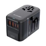 BLITZWOLF BW-TA2 utazó töltő 2 USB+3 Type-C aljzat (100W, GaN, PD gyorstöltés, EU, UK, US, AU) FEKETE