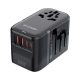 BLITZWOLF BW-TA2 utazó töltő 2 USB+3 Type-C aljzat (100W, GaN, PD gyorstöltés, EU, UK, US, AU) FEKETE