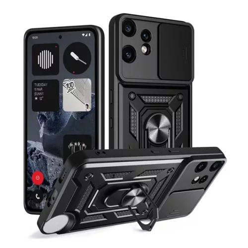 Defender szilikon telefonvédő (ütésállóság, tartógyűrű, kameravédő) FEKETE