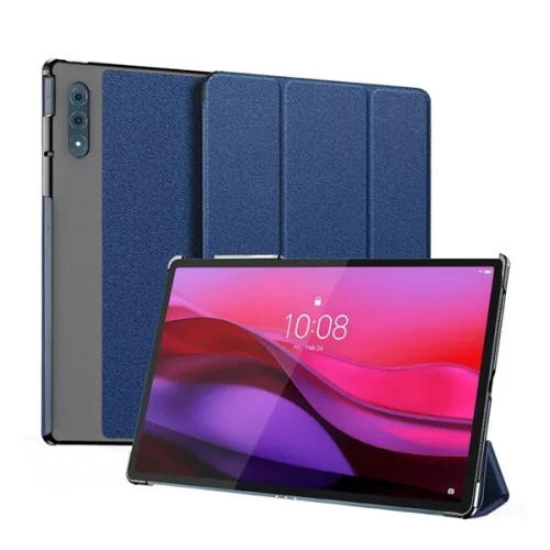 DUX DUCIS DOMO tok álló, bőr hatású (aktív FLIP, oldalra nyíló, TRIFOLD, asztali tartó, textil minta) SÖTÉTKÉK