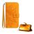 Tok álló, bőr hatású (FLIP, oldalra nyíló, asztali tartó, bankkártya tartó + kézpánt, napraforgó minta) NARANCSSÁRGA