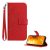 Tok álló, bőr hatású (FLIP, oldalra nyíló, asztali tartó, bankkártya tartó + kézpánt, napraforgó minta) PIROS