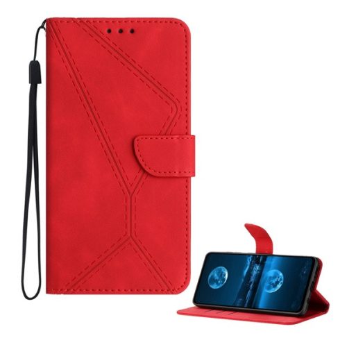 Tok álló, bőr hatású (FLIP, oldalra nyíló, asztali tartó, bankkártya tartó, varrás minta + kézpánt) PIROS