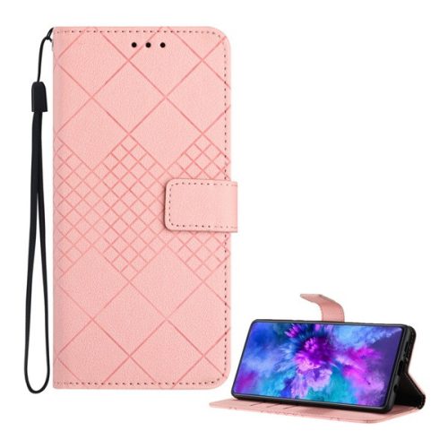 Tok álló, bőr hatású (FLIP, oldalra nyíló, asztali tartó, négyzet, prémium) RÓZSASZÍN