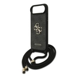   GUESS 4G BIG LOGO CORD STAP CROSSBODY műanyag telefonvédő (ütésállóság, bőr hatású hátlap + vállpánt) FEKETE