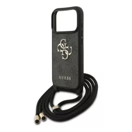   GUESS 4G BIG LOGO CORD STAP CROSSBODY műanyag telefonvédő (ütésállóság, bőr hatású hátlap + vállpánt) FEKETE