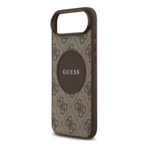 GUESS 4G CIRCLE CLASSIC LOGO szilikon telefonvédő (ütésállóság, textil hátlap, MagSafe) SÖTÉTBARNA