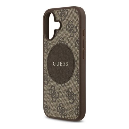 GUESS 4G CIRCLE CLASSIC LOGO szilikon telefonvédő (ütésállóság, textil hátlap, MagSafe) SÖTÉTBARNA