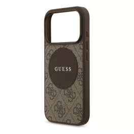   GUESS 4G CIRCLE CLASSIC LOGO szilikon telefonvédő (ütésállóság, textil hátlap, MagSafe) SÖTÉTBARNA