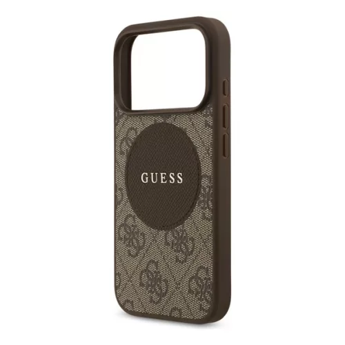 GUESS 4G CIRCLE CLASSIC LOGO szilikon telefonvédő (ütésállóság, textil hátlap, MagSafe) SÖTÉTBARNA