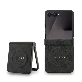   GUESS 4G RING CLASSIC LOGO szilikon telefonvédő (ütésállóság, textil hátlap, MagSafe) FEKETE