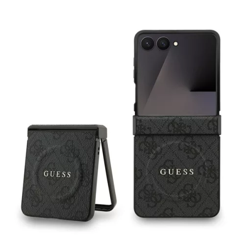 GUESS 4G RING CLASSIC LOGO szilikon telefonvédő (ütésállóság, textil hátlap, MagSafe) FEKETE