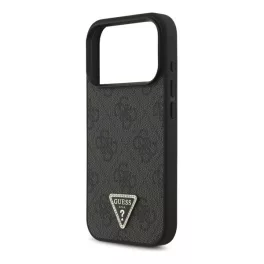  GUESS LEATHER 4G TRIANGLE STRASS MAGSAFE szilikon telefonvédő (bőr hatású hátlap, MagSafe) FEKETE