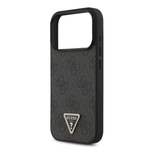 GUESS LEATHER 4G TRIANGLE STRASS MAGSAFE szilikon telefonvédő (bőr hatású hátlap, MagSafe) FEKETE