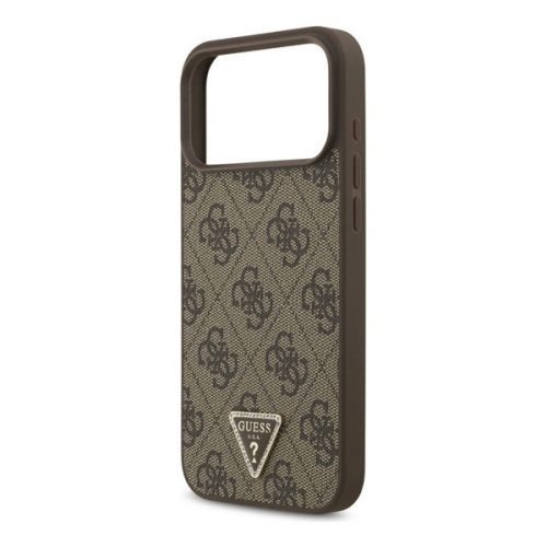 GUESS LEATHER 4G TRIANGLE STRASS MAGSAFE szilikon telefonvédő (bőr hatású hátlap, MagSafe) SÖTÉTBARNA