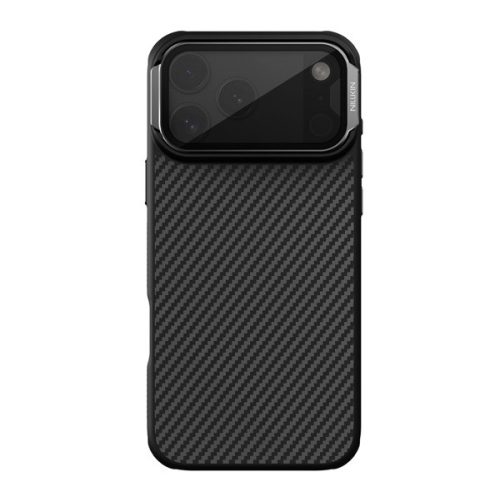 NILLKIN CARBOPROP szilikon telefonvédő (ütésállóság, aramid bevonat, kitámasztó, MagSafe, karbon minta) FEKETE